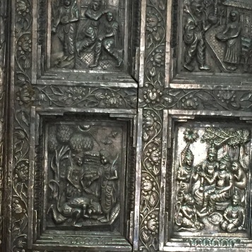 The door of the inner sanctum of the temple is inscribed with snapshots of Ramayana